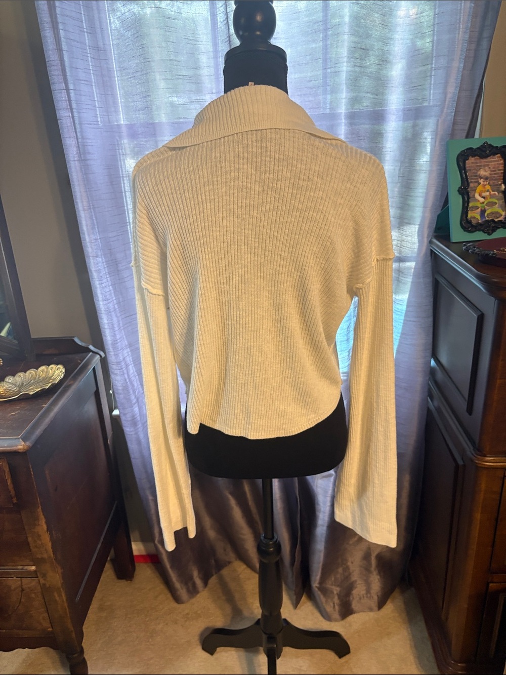 Free People Cream Ribbed Button-Front Collared Cardigan NWT - Picture 8 of 10